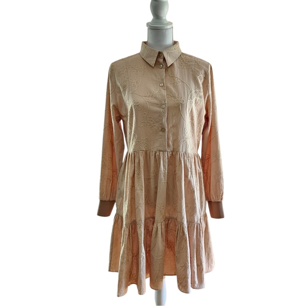 Chic Tan Long-Sleeve Dress